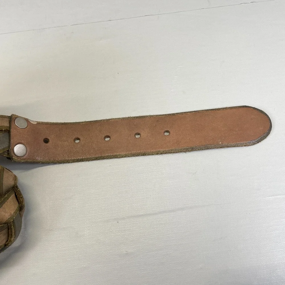 Fossil Brown Braided Woven Leather Belt Mens Size S Silver Buckle